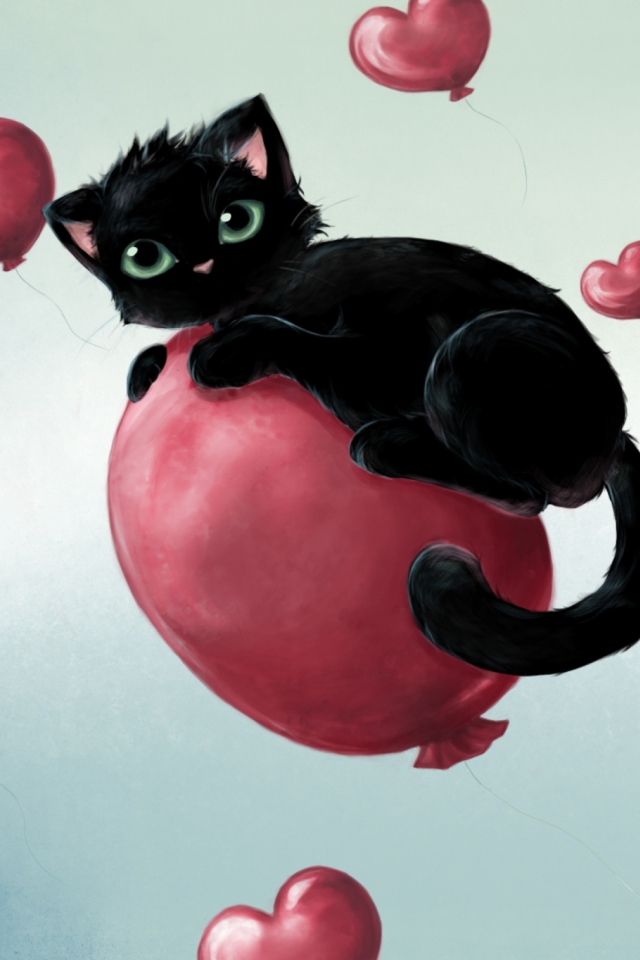 Fondo de pantalla Black Cat On Balloon 640x960