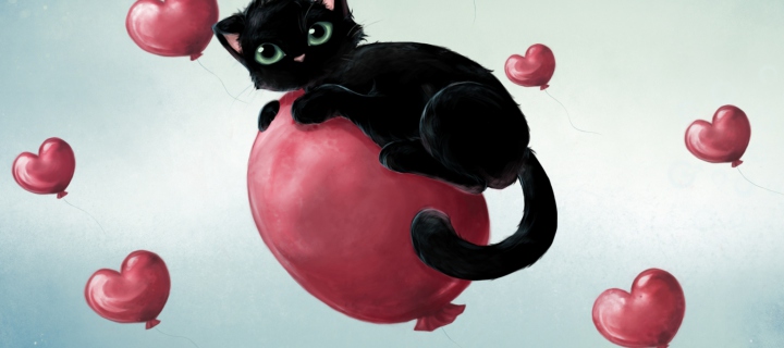 Das Black Cat On Balloon Wallpaper 720x320