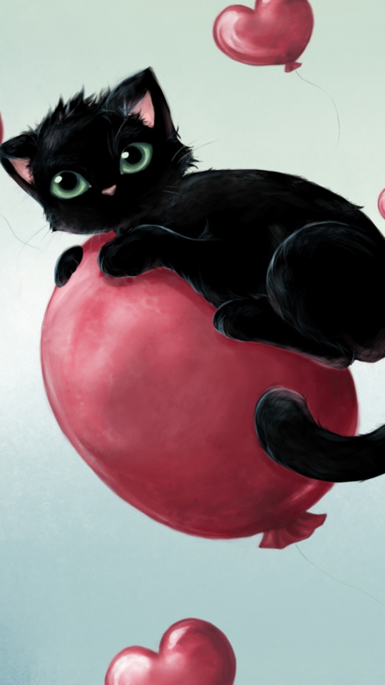 Black Cat On Balloon wallpaper 750x1334
