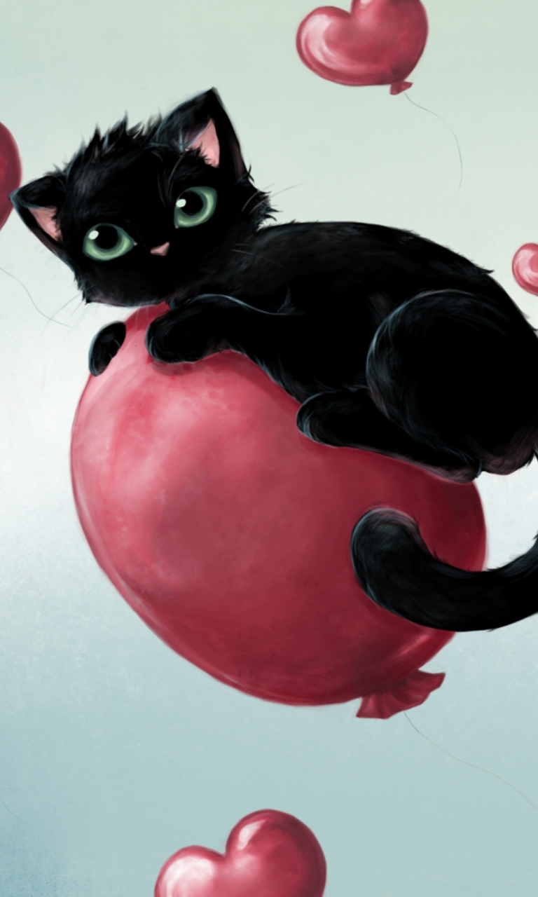 Das Black Cat On Balloon Wallpaper 768x1280