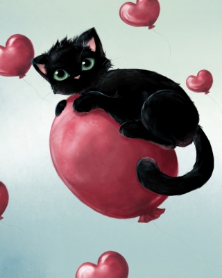 Black Cat On Balloon - Obrázkek zdarma pro 132x176