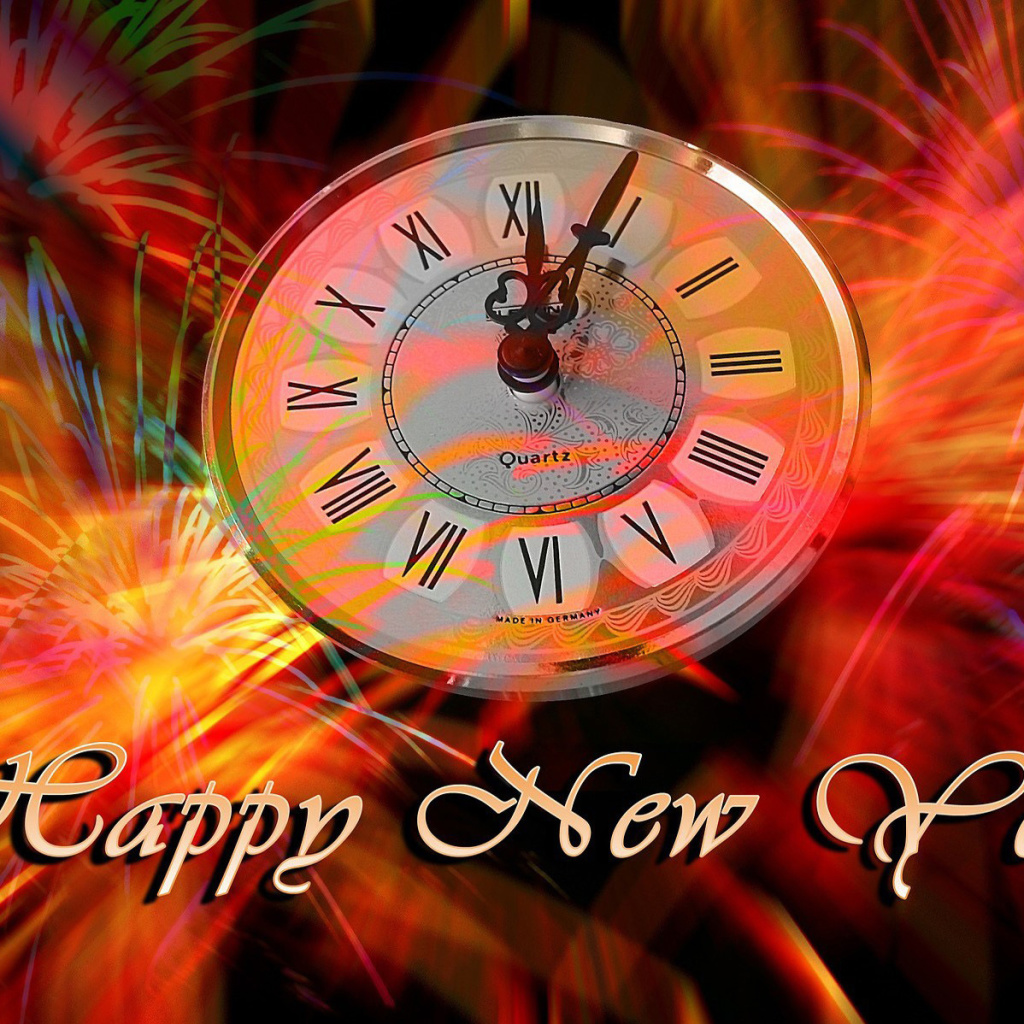 Das Happy New Year Clock Wallpaper 1024x1024