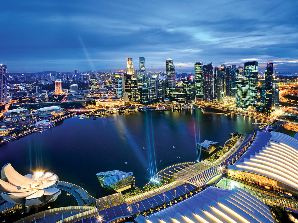 Singapore evening cityscape wallpaper 1024x768