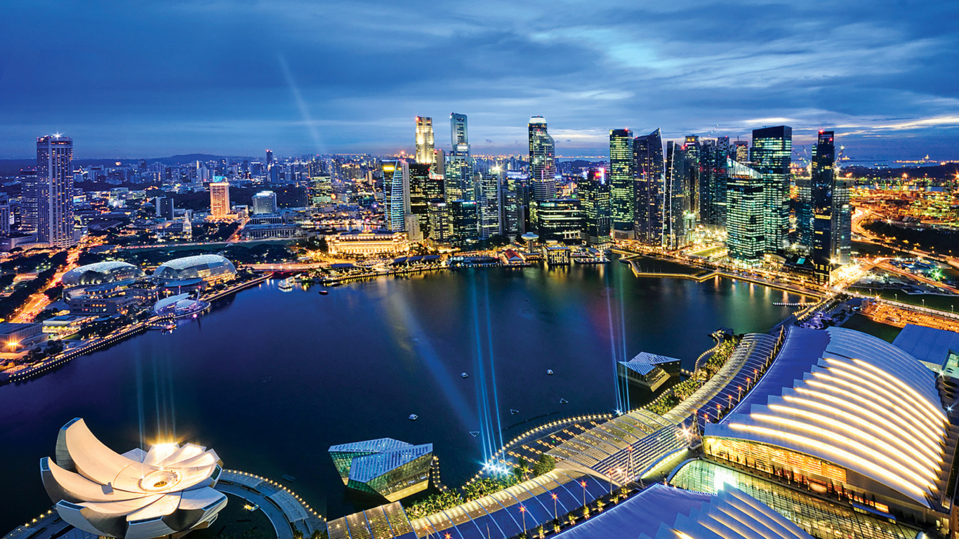Singapore evening cityscape wallpaper 1366x768