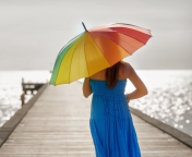 Fondo de pantalla Blue Dress And Rainbow Umbrella 176x144