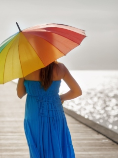 Das Blue Dress And Rainbow Umbrella Wallpaper 240x320