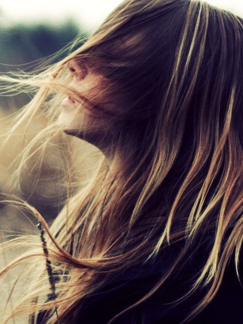Beautiful Girl With Wind In Her Hair wallpaper 480x640