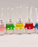 Knitted Bunnies In Colorful Sweaters wallpaper 128x160