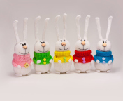 Knitted Bunnies In Colorful Sweaters wallpaper 176x144