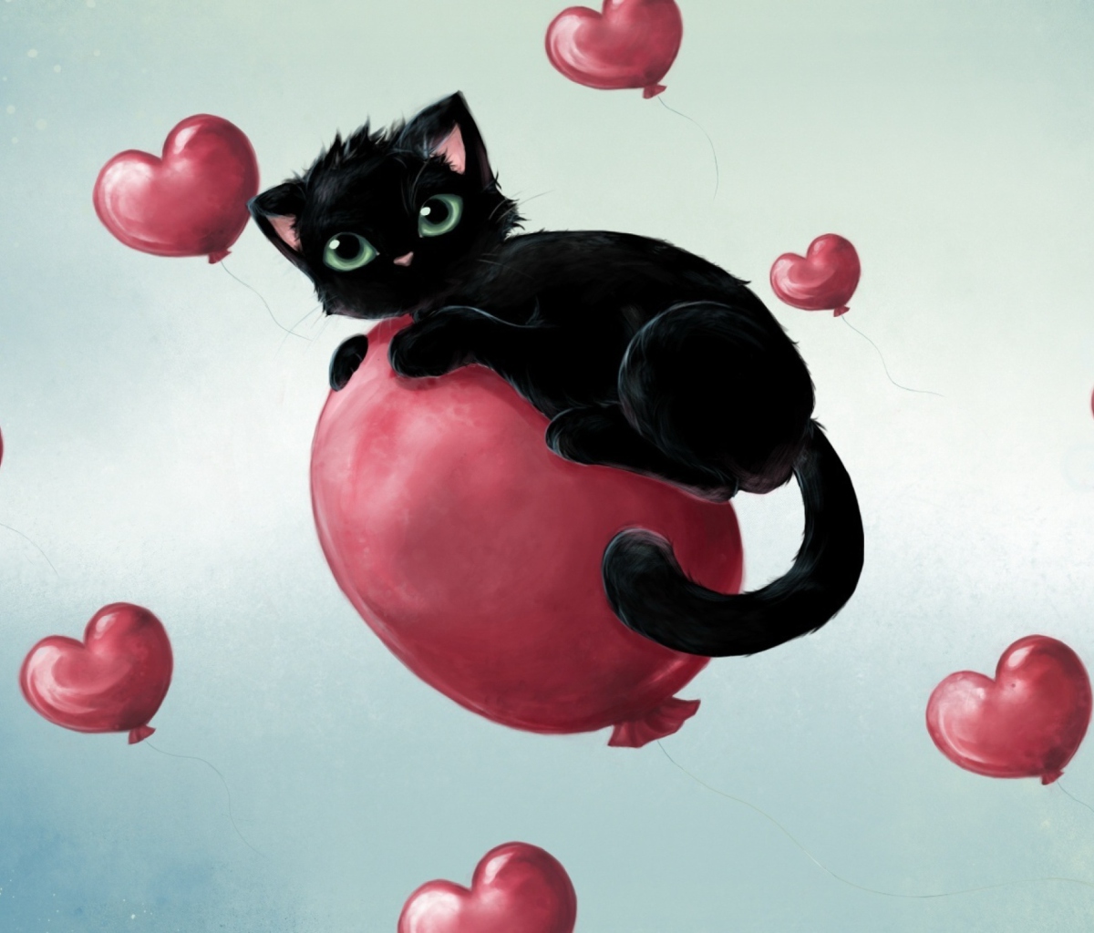 Обои Black Kitty And Baloons 1200x1024