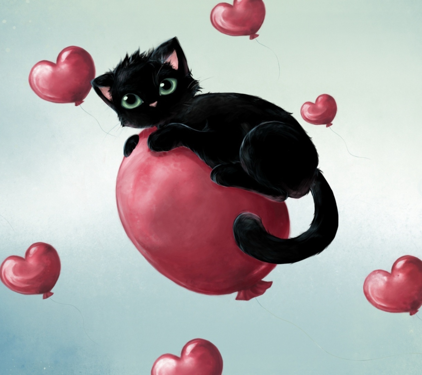 Sfondi Black Kitty And Baloons 1440x1280