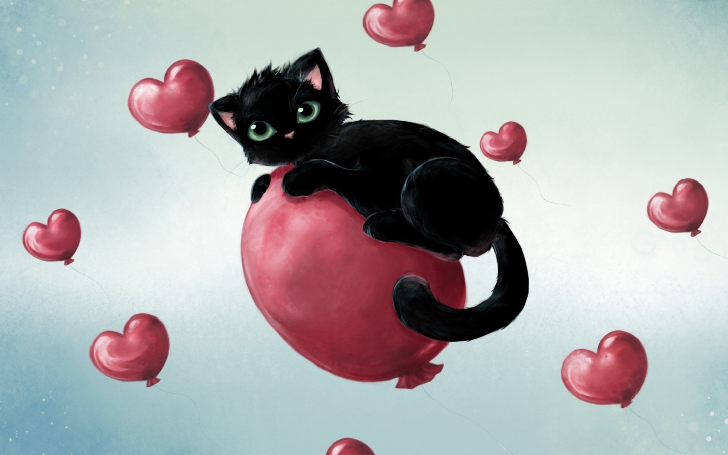 Das Black Kitty And Baloons Wallpaper 1440x900