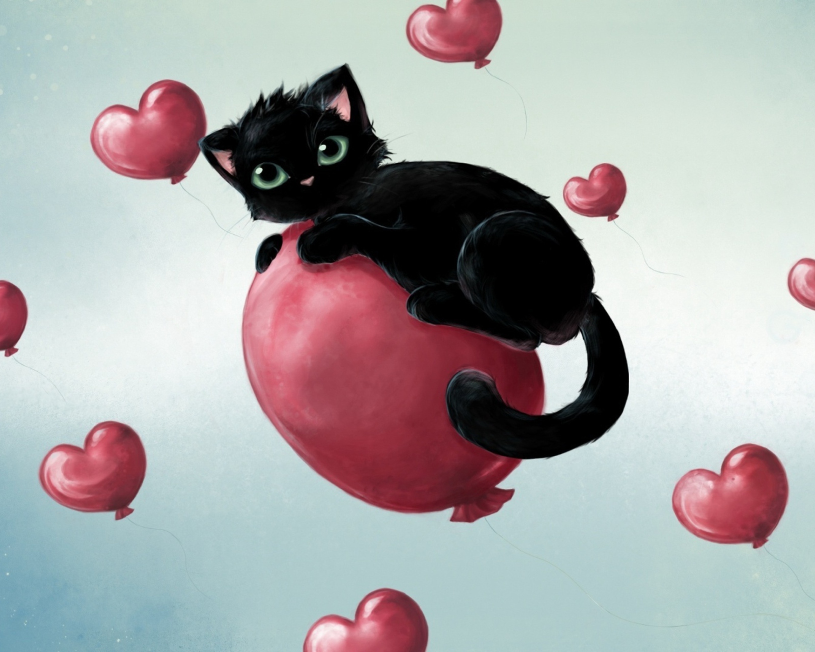 Black Kitty And Baloons wallpaper 1600x1280