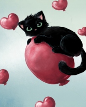 Black Kitty And Baloons wallpaper 176x220