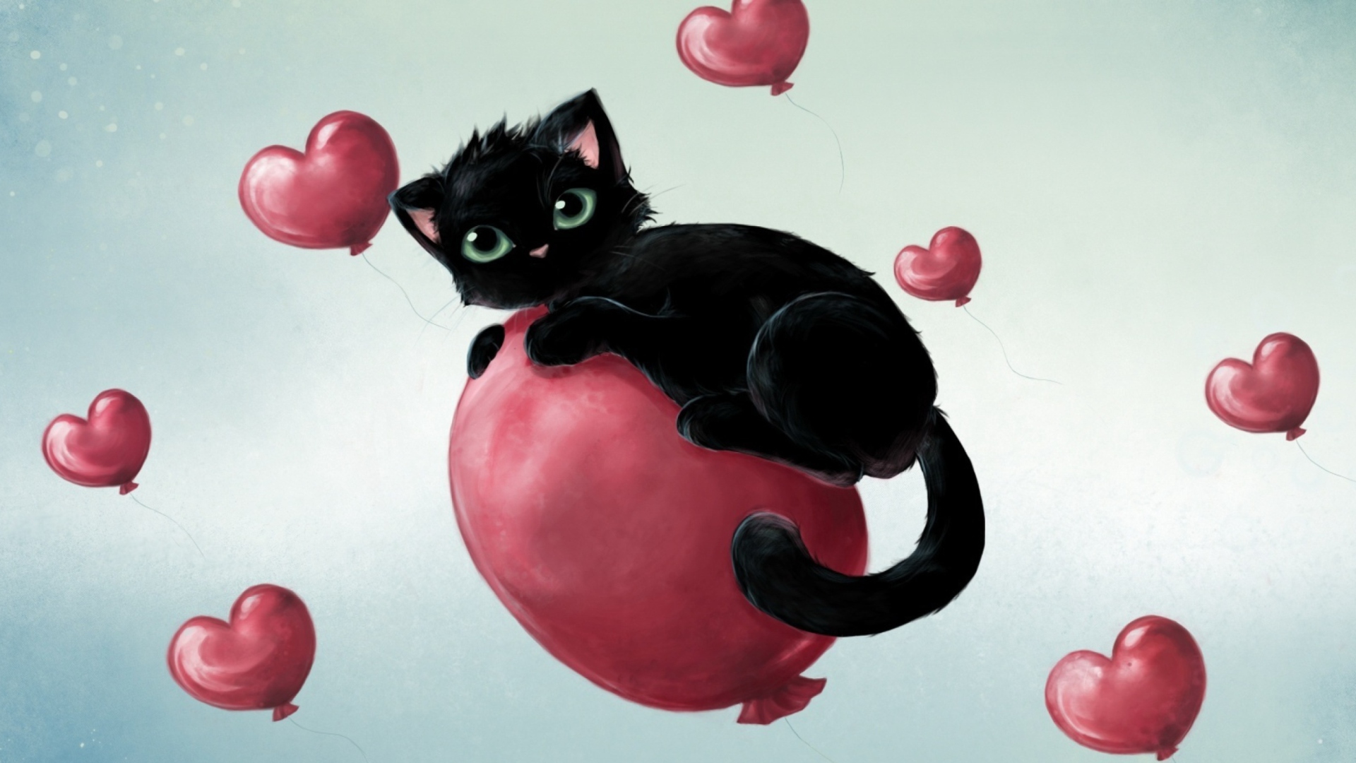 Black Kitty And Baloons wallpaper 1920x1080