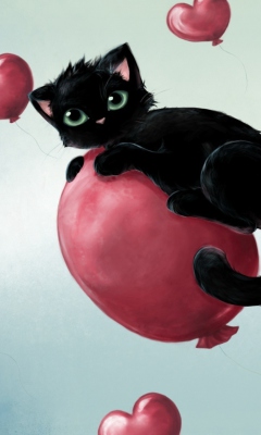 Обои Black Kitty And Baloons 240x400