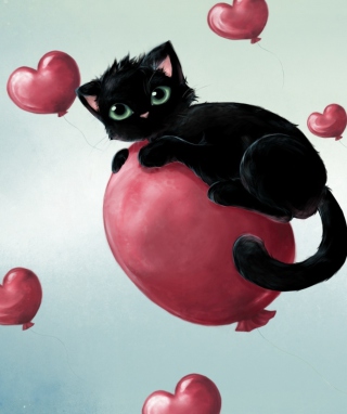 Black Kitty And Baloons - Fondos de pantalla gratis para Nokia 5800 XpressMusic