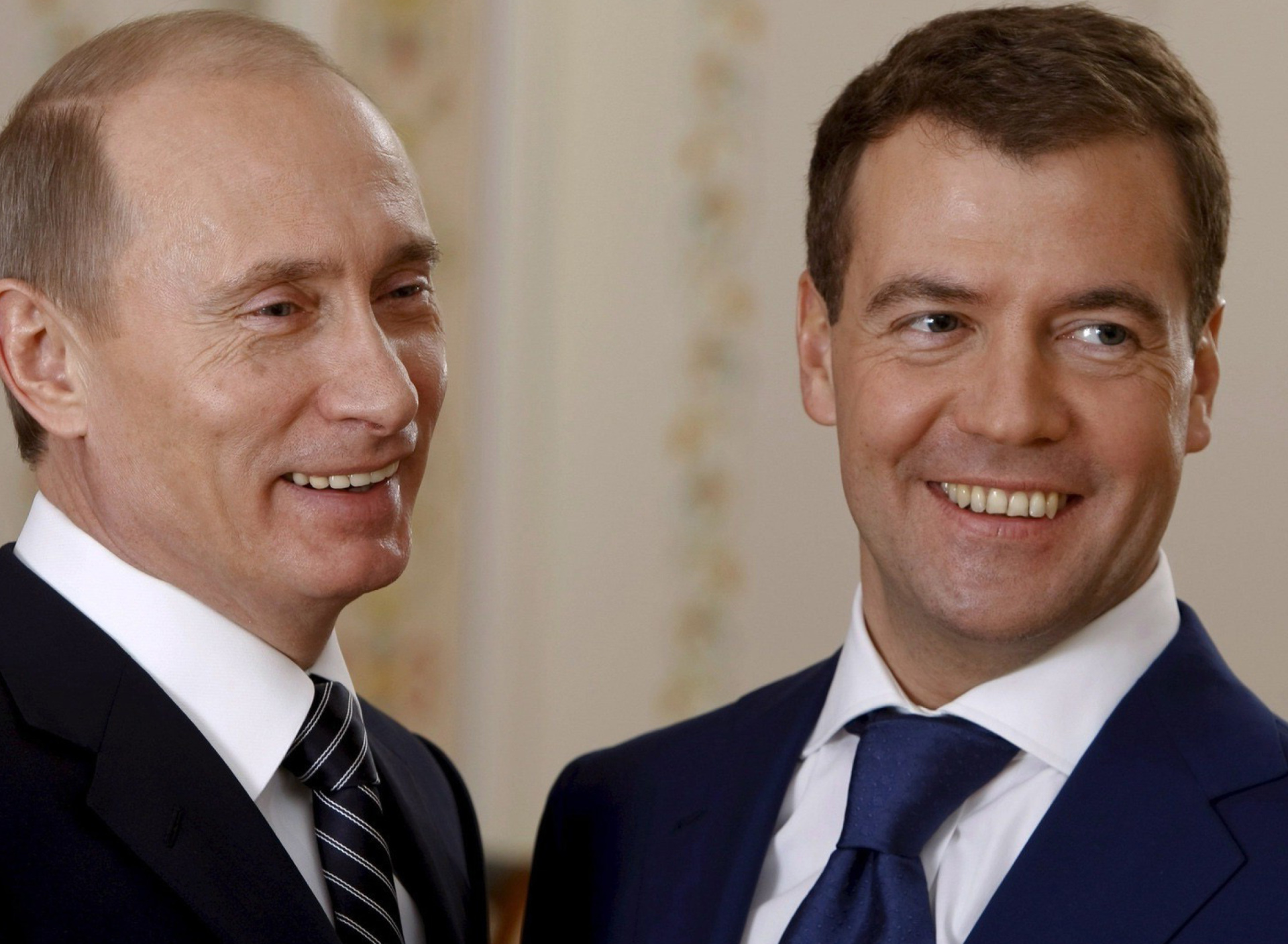 Обои Vladimir Putin Russian President and Dmitry Medvedev 1920x1408