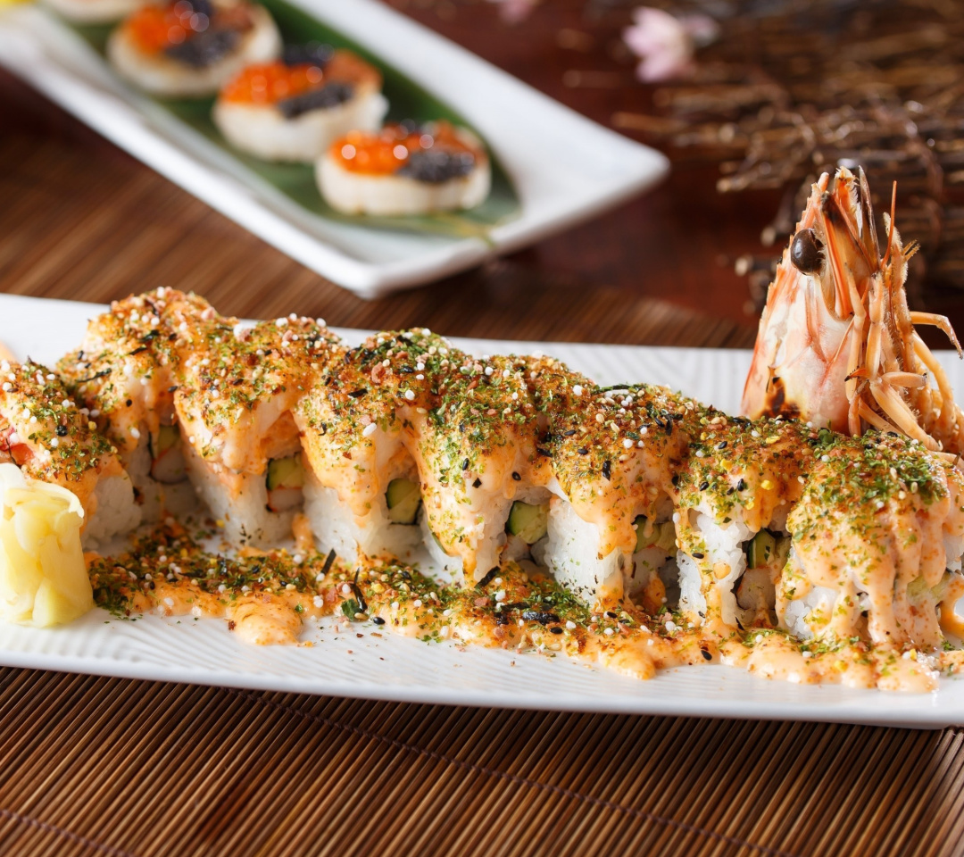 Das Sushi with shrimp Wallpaper 1080x960