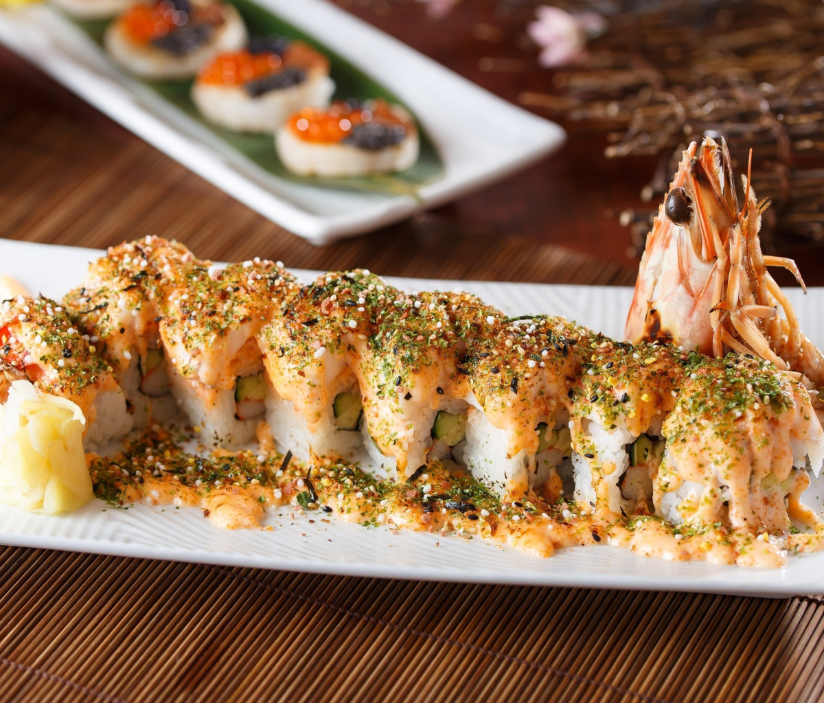 Обои Sushi with shrimp 1200x1024