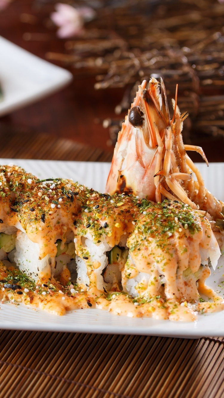 Sushi with shrimp wallpaper 750x1334