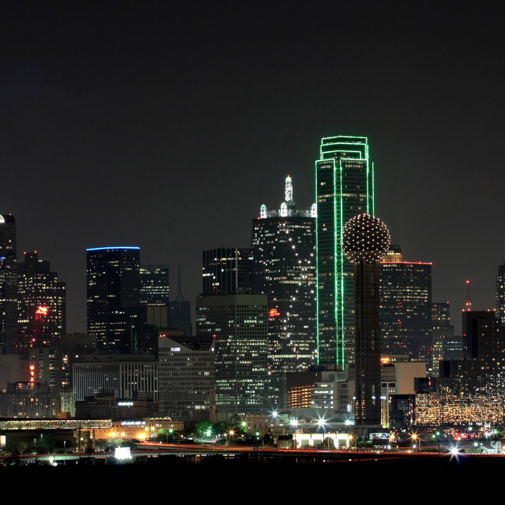 Das Texas, Dallas Night Skyline Wallpaper 1024x1024