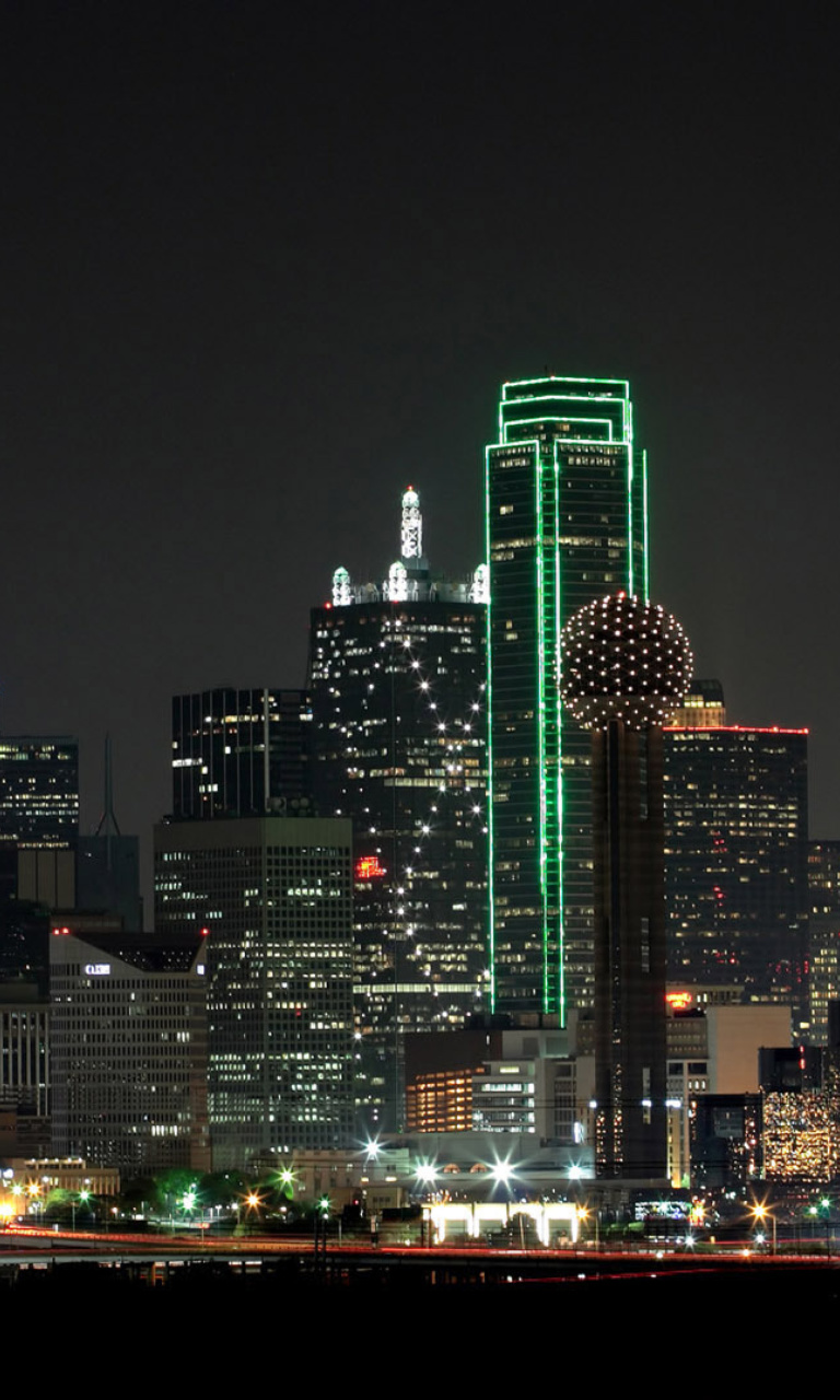 Das Texas, Dallas Night Skyline Wallpaper 768x1280