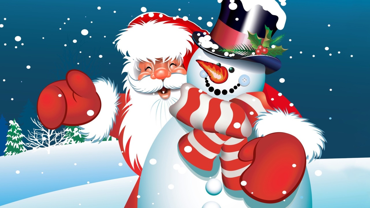 Обои Santa with Snowman 1280x720