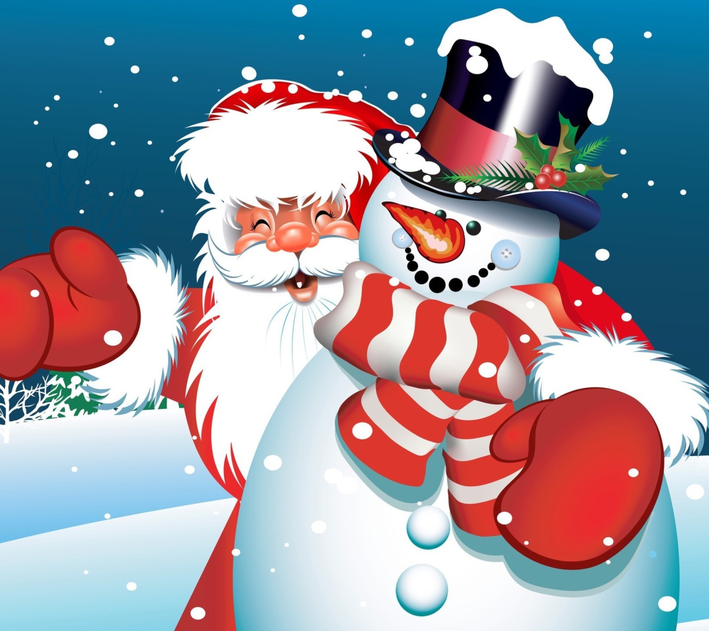 Santa with Snowman wallpaper 1440x1280