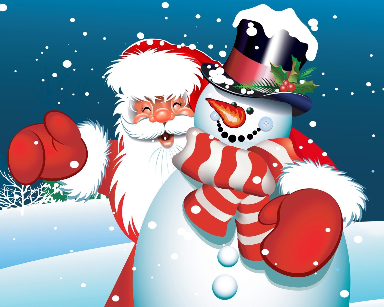 Обои Santa with Snowman 1600x1280