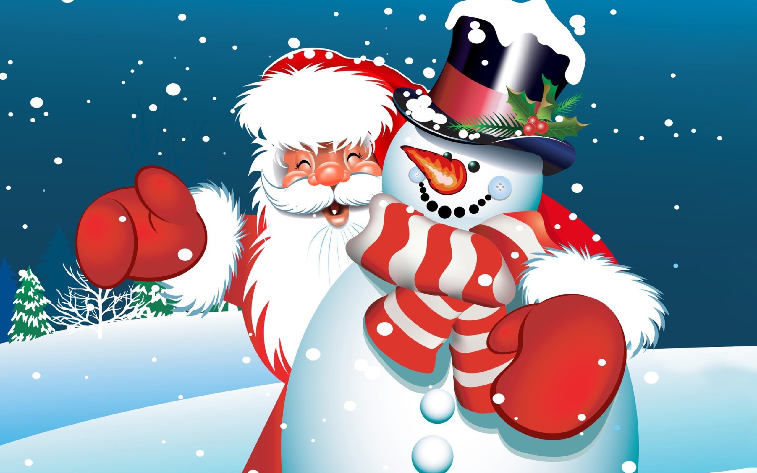 Santa with Snowman wallpaper 2560x1600