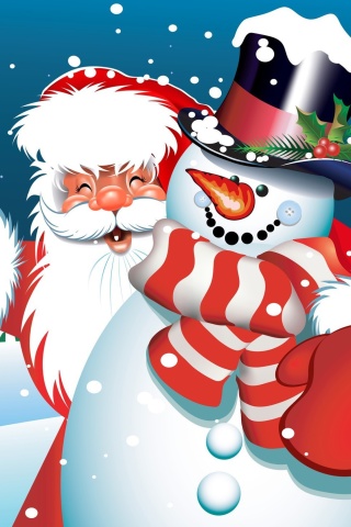 Santa with Snowman wallpaper 320x480