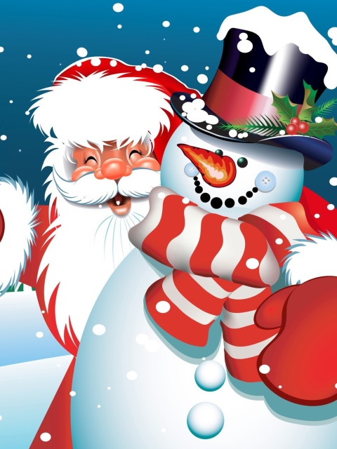 Обои Santa with Snowman 480x640