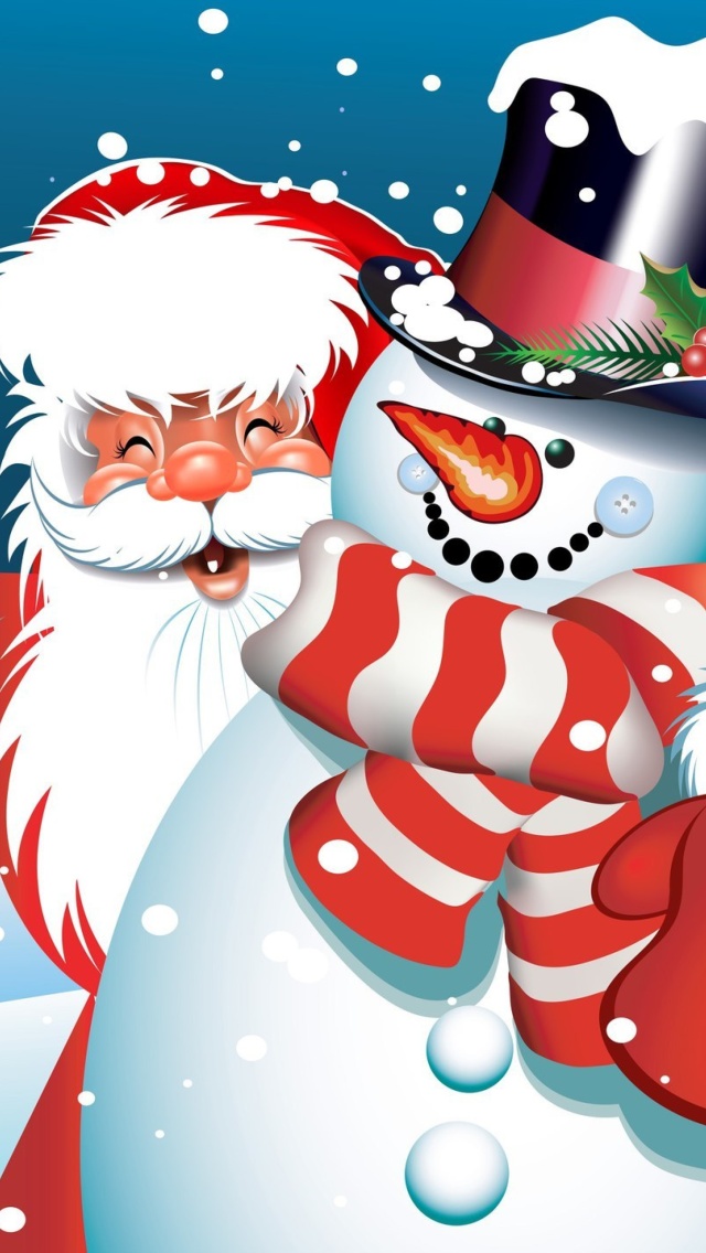 Santa with Snowman wallpaper 640x1136