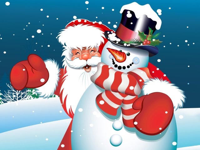 Santa with Snowman wallpaper 640x480