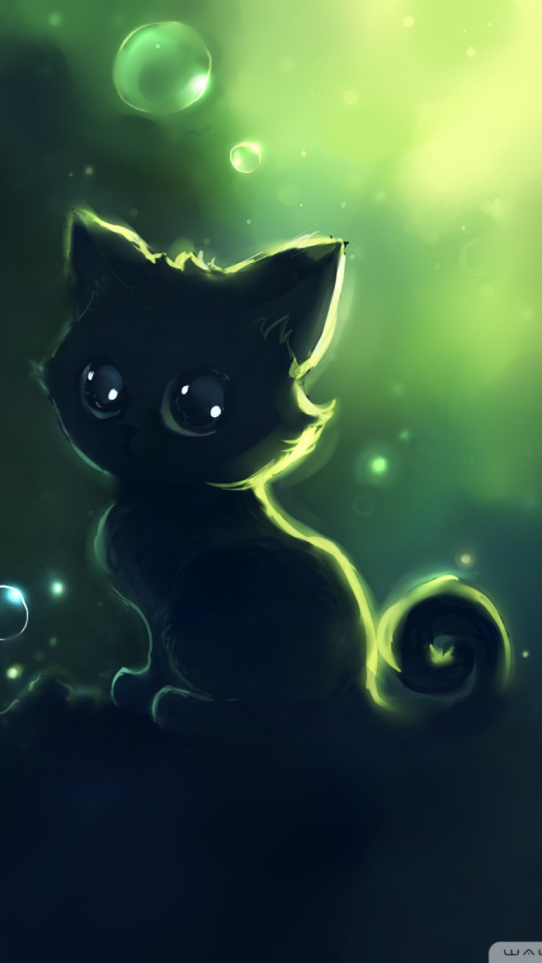 Sfondi Lonely Black Kitty Painting 1080x1920