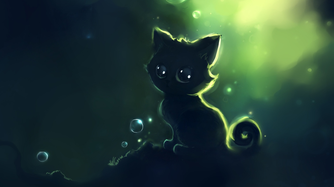 Lonely Black Kitty Painting wallpaper 1280x720