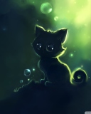 Lonely Black Kitty Painting wallpaper 128x160
