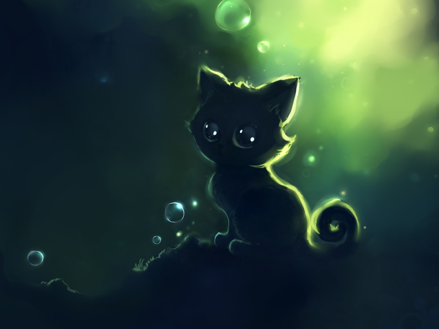 Screenshot №1 pro téma Lonely Black Kitty Painting 1400x1050