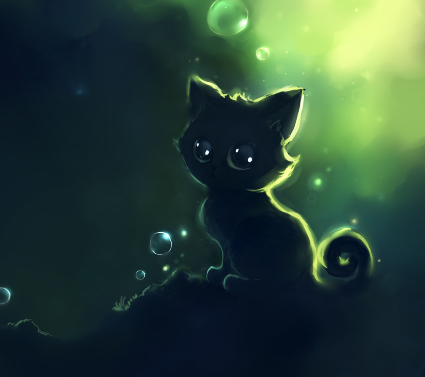 Fondo de pantalla Lonely Black Kitty Painting 1440x1280