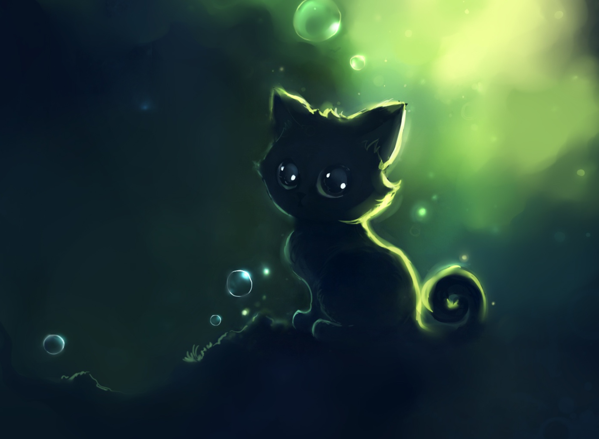 Lonely Black Kitty Painting wallpaper 1920x1408