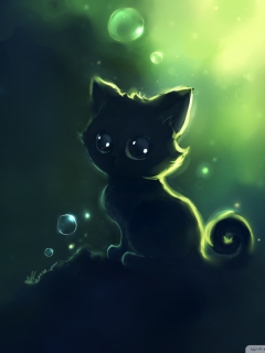 Das Lonely Black Kitty Painting Wallpaper 240x320