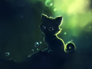 Lonely Black Kitty Painting wallpaper 320x240
