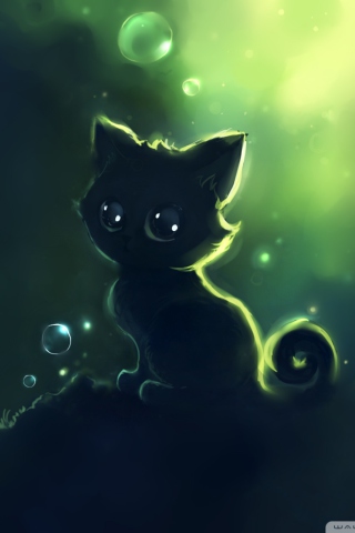 Lonely Black Kitty Painting wallpaper 320x480