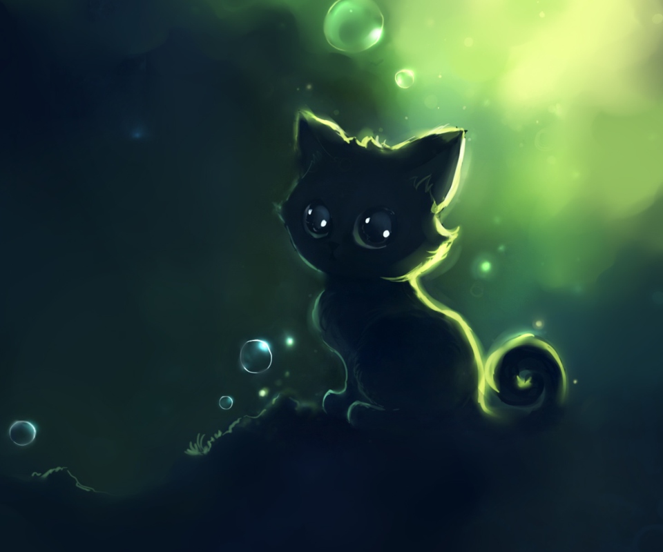 Lonely Black Kitty Painting wallpaper 960x800