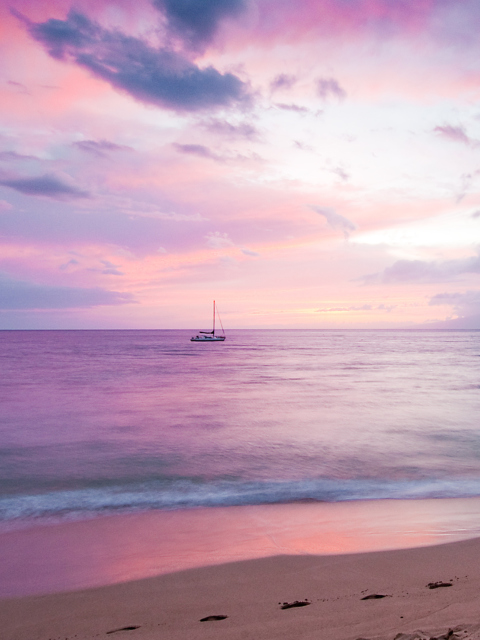 Pink Evening And Lonely Boat At Horizon screenshot #1 480x640