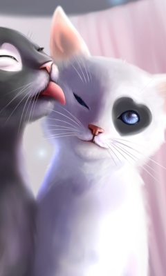 Fondo de pantalla Black And White Cats Romance 240x400