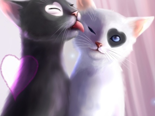 Fondo de pantalla Black And White Cats Romance 320x240