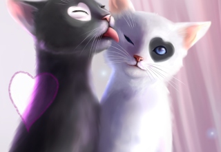 Обои Black And White Cats Romance на телефон