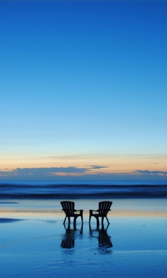 Das Beach Chairs For Couple At Sunset Wallpaper 240x400
